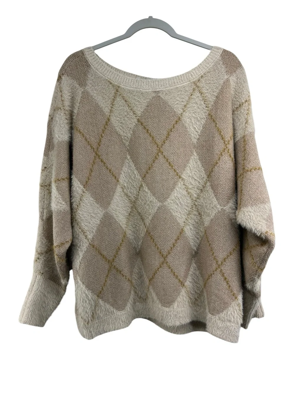Maurices Tan Fuzzy Argyle Sweater Womens XXL